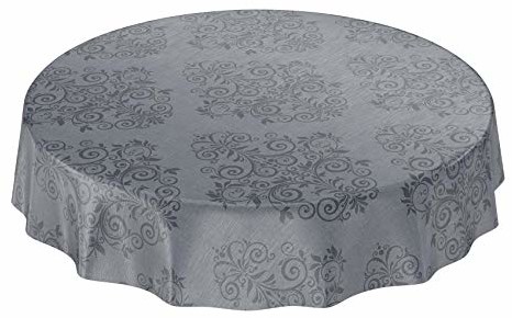 ANRO Obrus ceratowy, obrus z możliwością mycia, styl barokowyxarabeska, jednolity kolor, szary antracytowy, okrągły 140 cm (E04410-RU140)