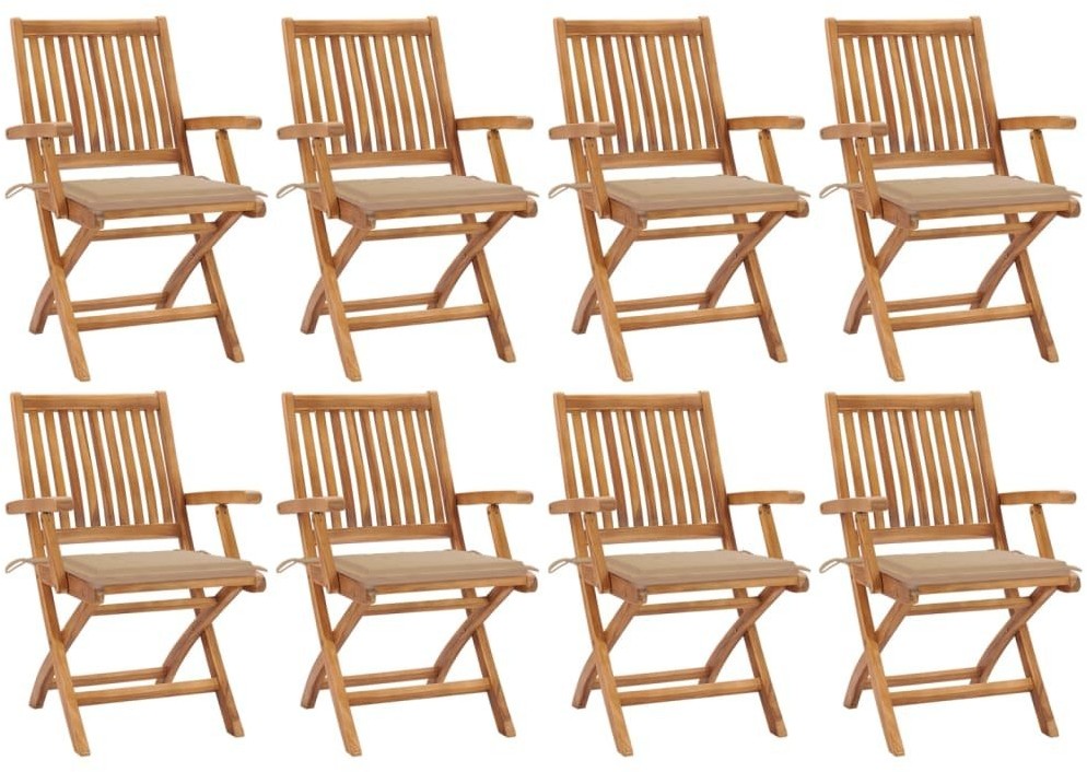 vidaXL Składane krzesła ogrodowe z poduszkami, 8 szt., drewno tekowe! 3072780