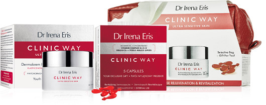 Dr Irena Eris Clinic Way 4° dermokrem modelujący owal twarzy na dzień SPF20 50 ml + dermokapsułki rewitalizujące 5szt + kosmetyczka ZESTAW