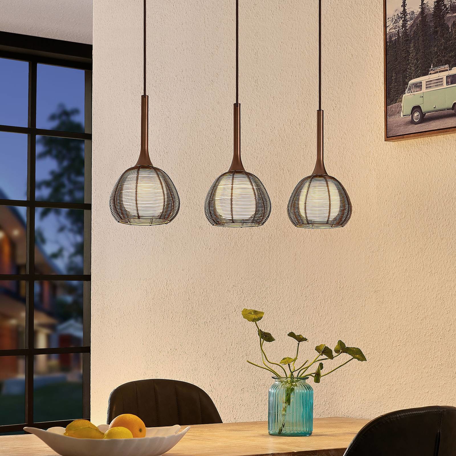 LUCANDE Lucande Tetira lampa wisząca, 3-pkt. długa brązowa