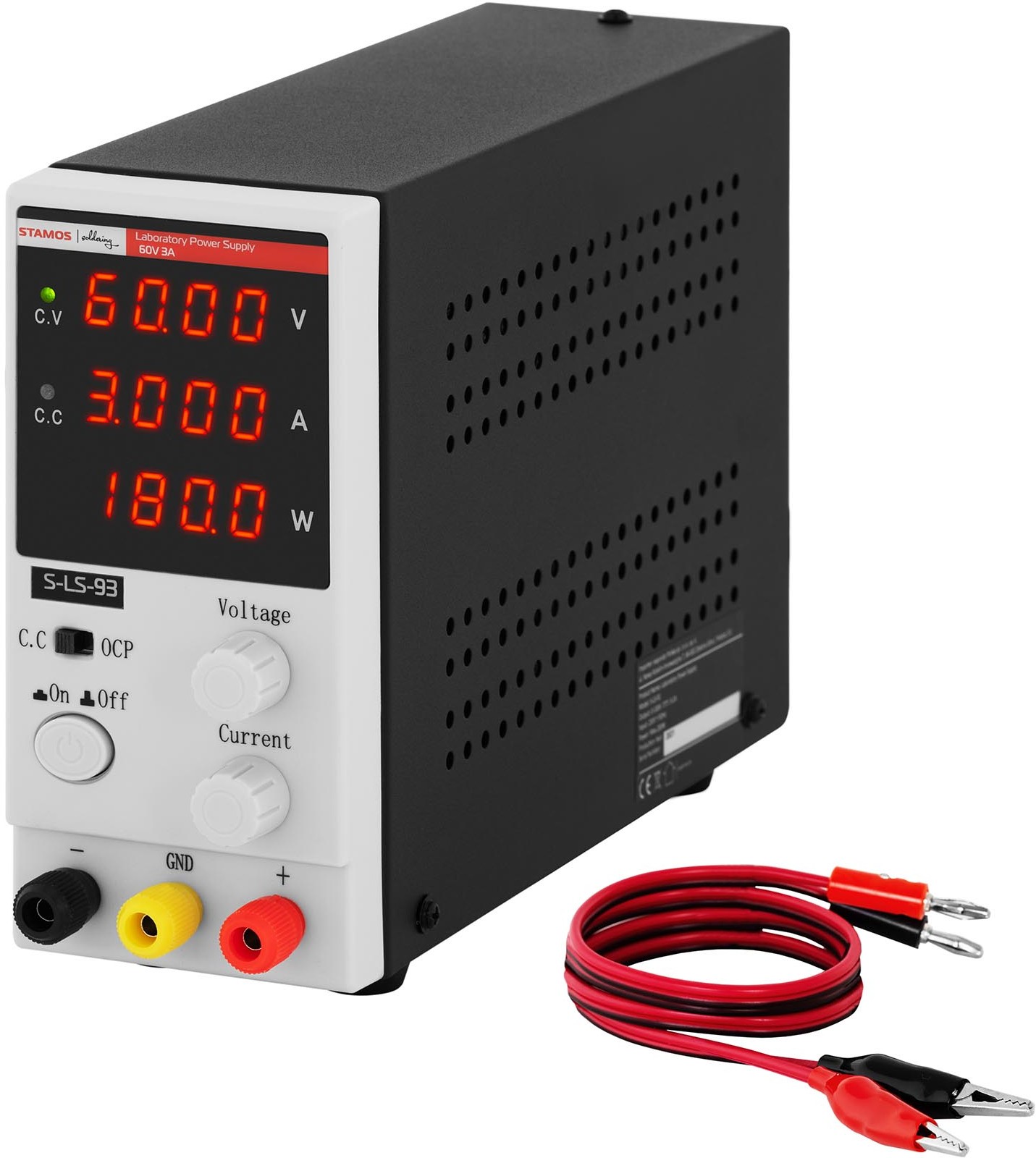Stamos Soldering Zasilacz laboratoryjny 0-60 V 0-3 A DC 180 W 4-cyfrowy wyświetlacz LED S-LS-93