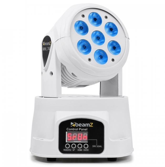 Beamz Mini Wash MHL-74 Ruchoma głowica 7 x 10 W DMX 12-kanałów RGBW kolor biały Sky-150.519