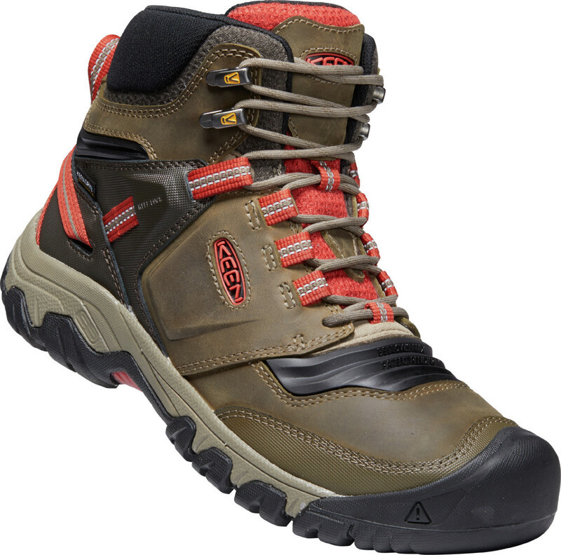 Keen Ridge Flex Mid WP Shoes Men, oliwkowy/czerwony US 9,5 | EU 42,5 2022 Trapery turystyczne 1024914-dark olive/ketchup-42,5