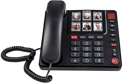 Fysic FX-3930 telefon schnurgebundenes z dużym, czytelnym cyfrom przyciski, sześć dużych przyciskami zdjęcie, łatwa obsługa, kompatybilny do aparatu słuchowego, dzwonek, bardzo głośny regulowana, idea