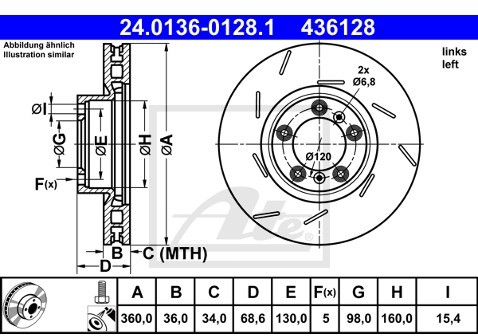 ATE Tarcza hamulcowa (1 sztuka) 24.0136-0128.1