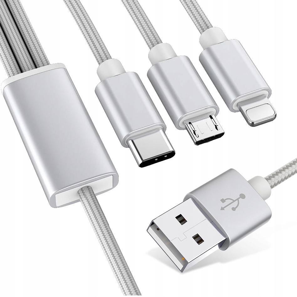Kabel 3w1 Ładowarka Micro Usb Typ-c Iphone Nylon