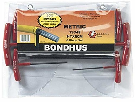 Bondhus 13348 sześciokątne uchwyty w kształcie litery T, rozmiary 2-6 mm, zestaw 6-częściowy