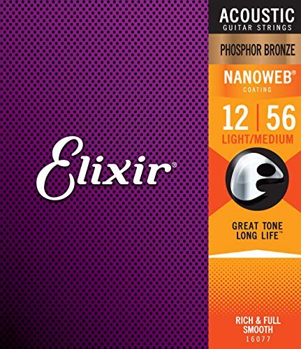 Elixir 16077 Acoustic Guitar struny 6 Acoustic fosforowy brąz nanoweb Coating Light-Medium 16077