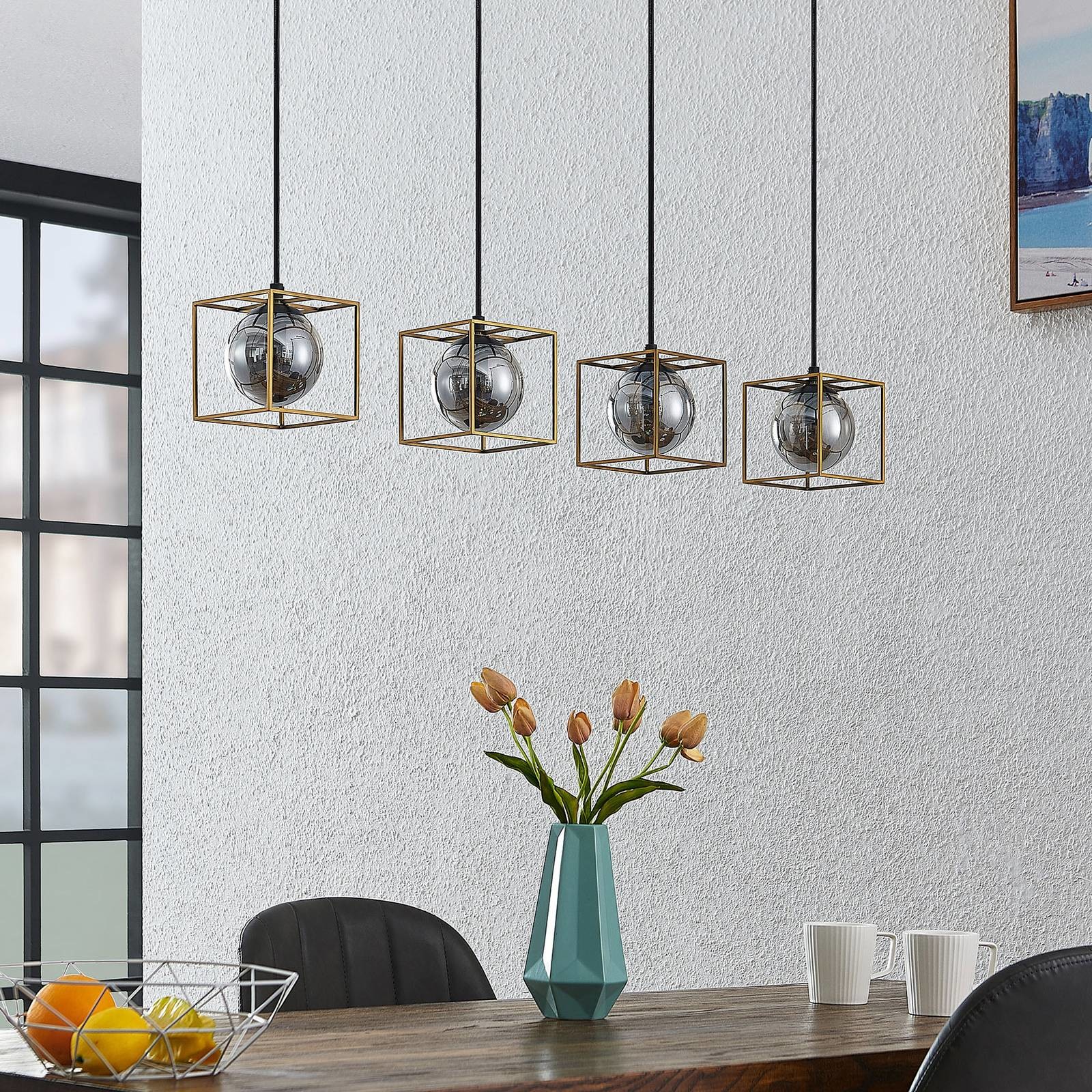 Lindby Josipa lampa wisząca 4 klatki dymione szkło