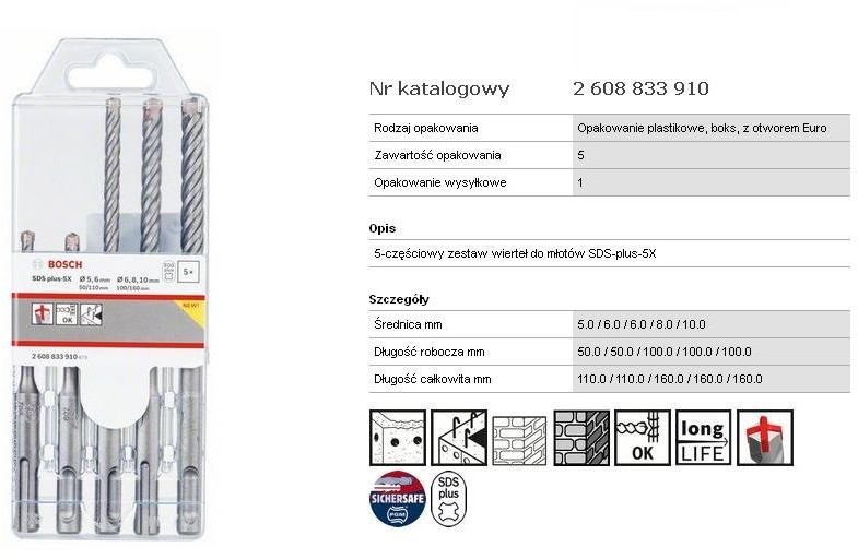 Bosch Wiertło SDS plus-5x, 160 mm, 5 szt