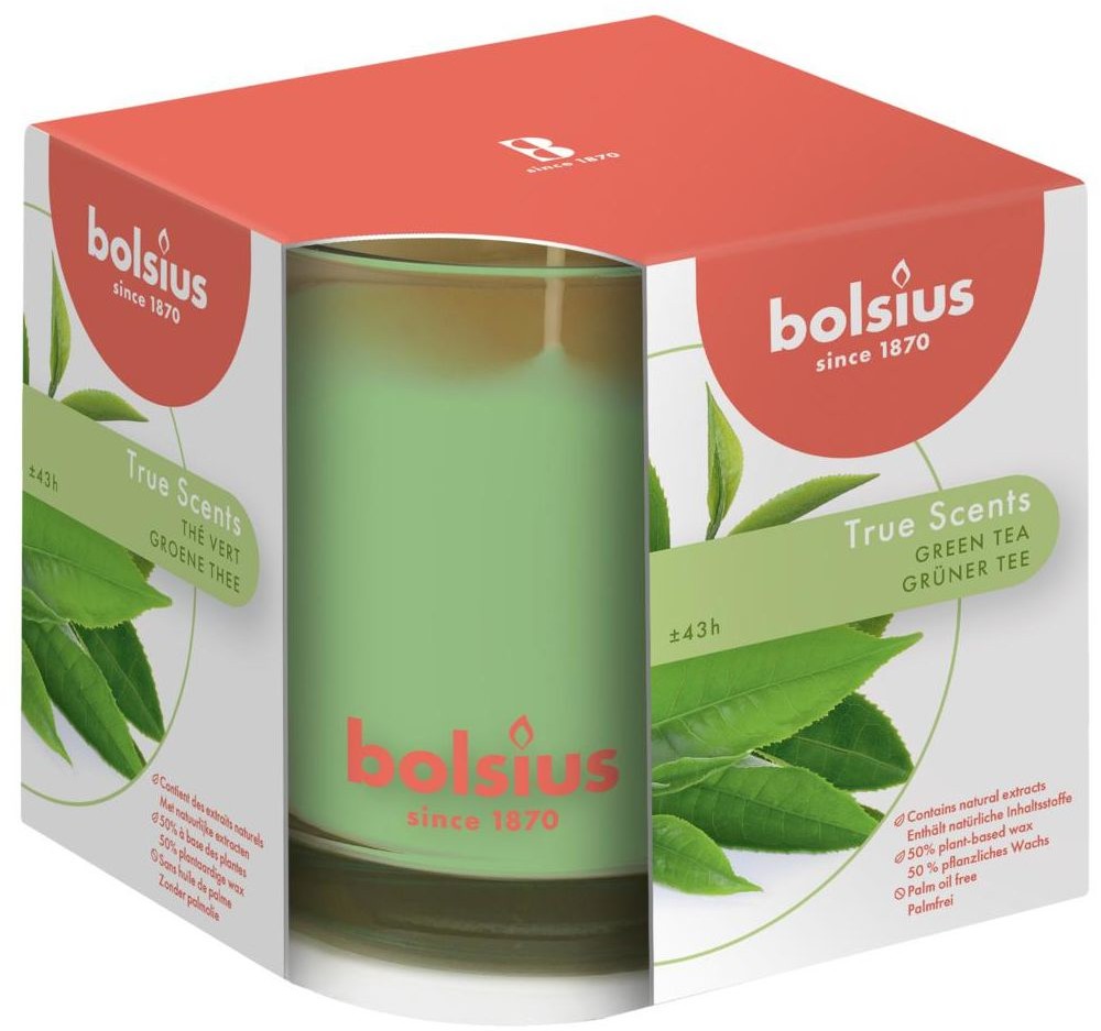 Bolsius Świeca zapachowa w szkle True Scents zielona herbata