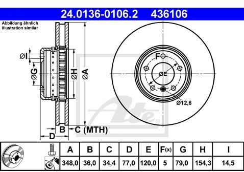ATE TARCZA HAM 24.0136-0106.2 BMW E60 550I 05-, 535D 04-, E63 650I 05-  24.0136-0106.2