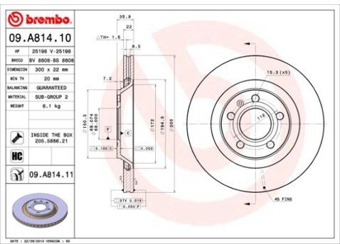 BREMBO Tarcza hamulcowa 09.A814.11