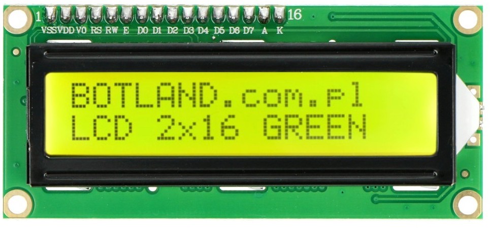 justPi Wyświetlacz LCD 2x16 znaków zielony ze złączami - justPi JUS-19733