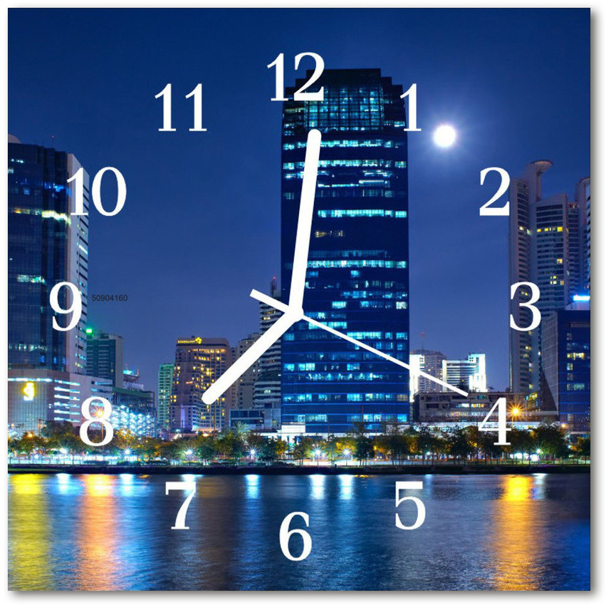 tulup pl Zegar szklany kwadratowy Noc miasta 30x30cm