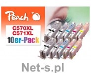 Peach Peach C570XL/C571XL - 10-pakke - XL-Yield - sort gul cyan magenta foto-sort - Genproduceret - blkpatron (alternativ til: Canon CLI-571XL Canon PGI-570XL) - Kartridż z tuszem Czarny PI100-311