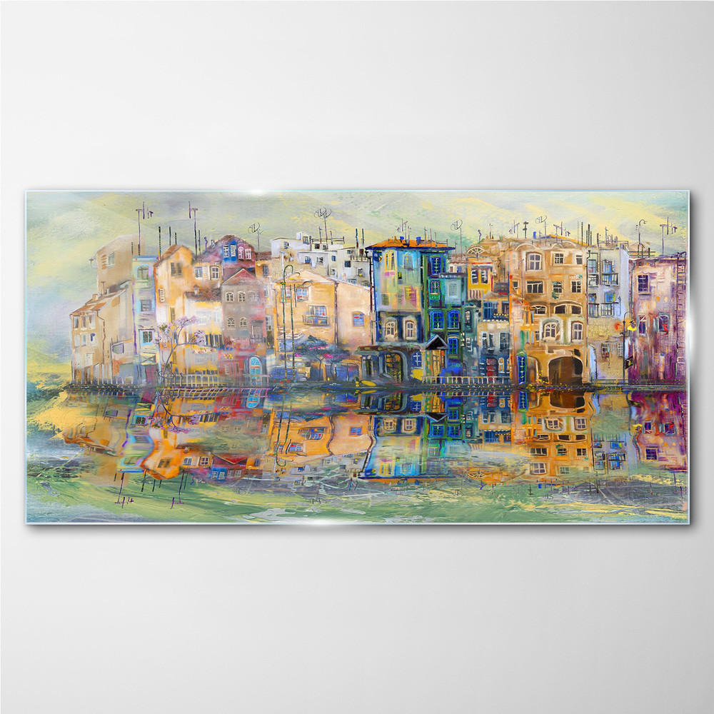 PL Coloray Obraz na Szkle Abstrakcja Miasto Woda 100x50cm
