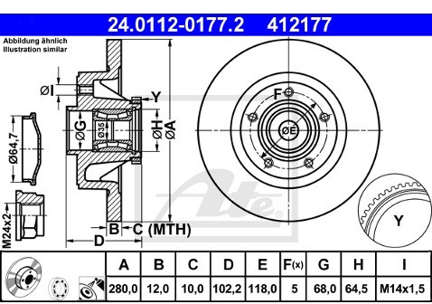 ATE TARCZA HAM 24.0112-0177.2 OPEL VIVARO 1.9TDTI 06-  24.0112-0177.2