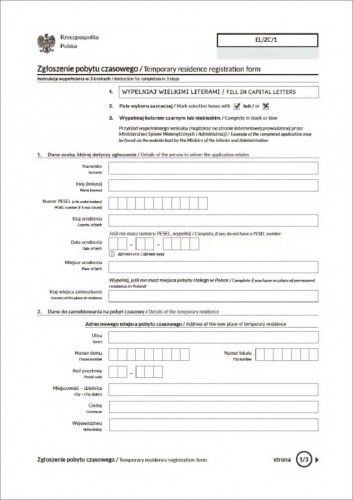 Firma krajewski Zgłoszenie pobytu czasowego [EL/ZC/1] RYZA-500 EL/ZC/1