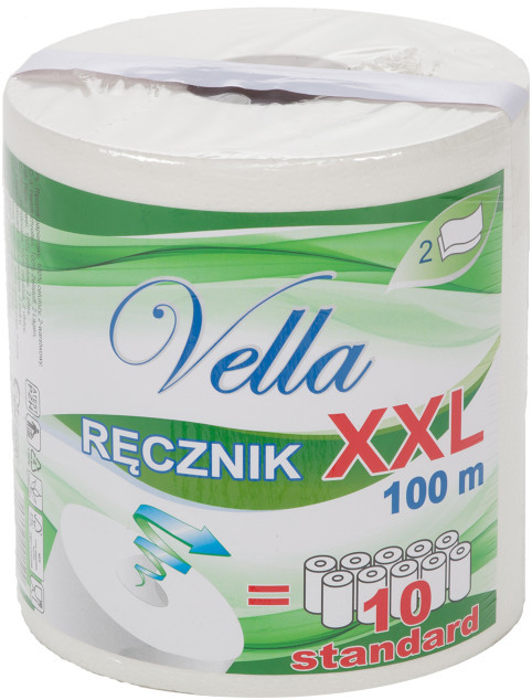 Inny Chłonny Ręcznik Papierowy MAXI XXL na Rolce 100m x 20,3 cm VELLA Biały