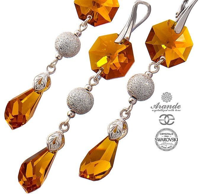 Arande SWAROVSKI długi komplet TOPAZ DIAMOND SREBRO 701047