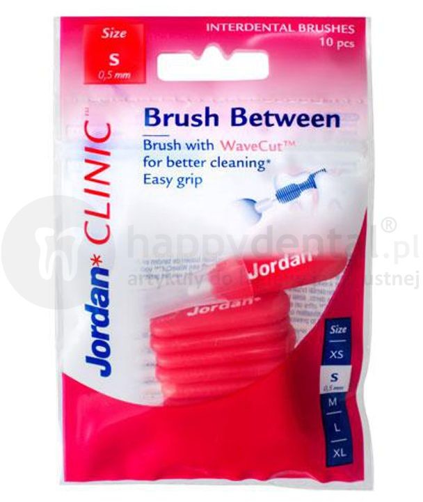 Jordan JORDAN CLINIC Brush Between S (0,5-3,0mm) CZERWONE 10szt. - zestaw specjalistycznych szczoteczek międzyzęnowych