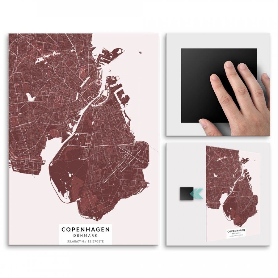 Pix4home Plakat metalowy Mapa Burgund Kopenhaga L POS-L-02217