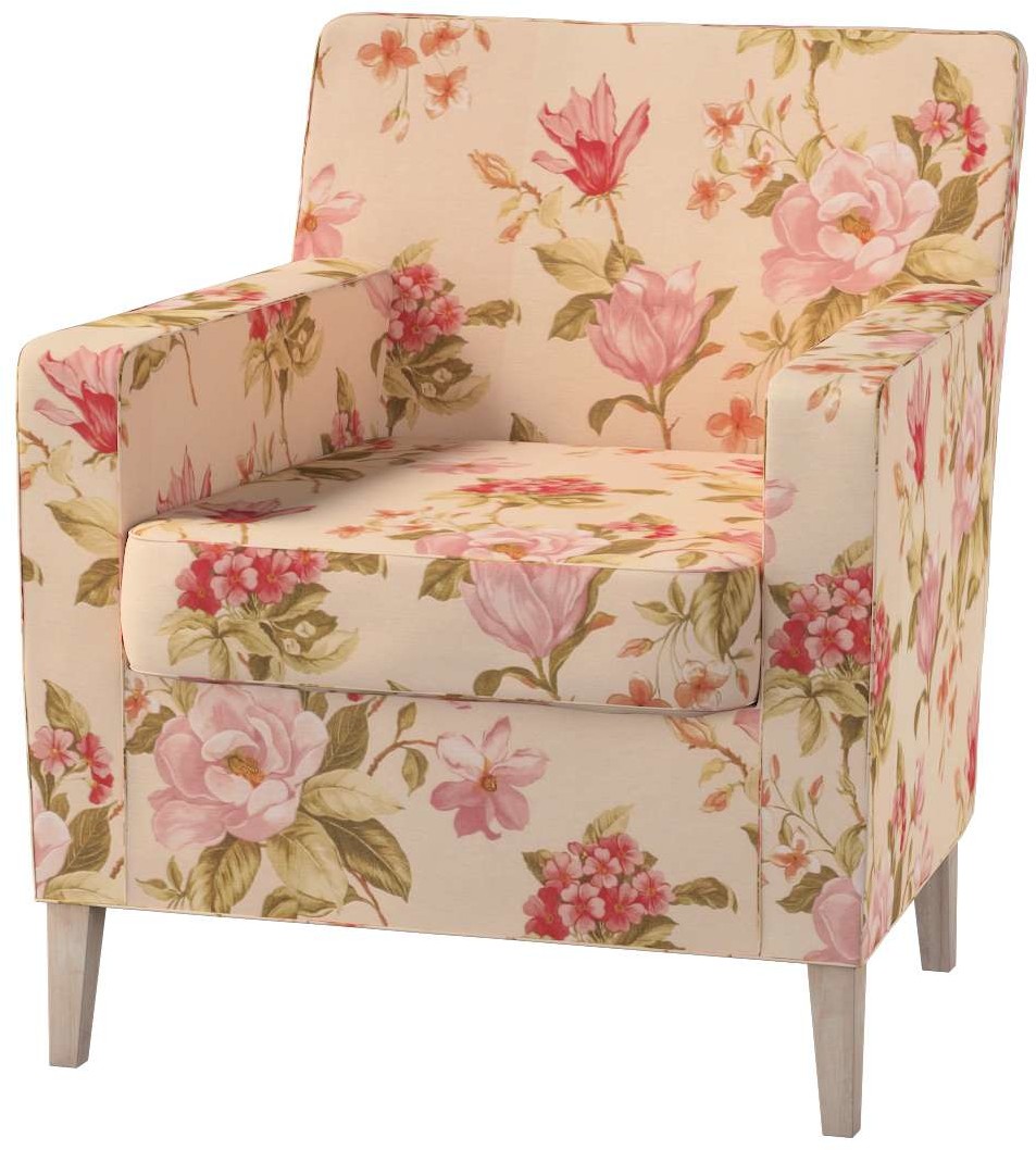 Dekoria pl pl Pokrowiec na fotel Karlstad duże kwiaty na kremowym tle 61 x 56 x 80 cm Londres 621-143-87