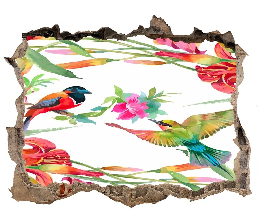 Wallmuralia.pl Dziura 3d fototapeta naklejka Egzotyczne ptaki