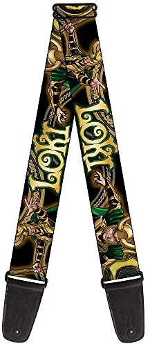 Buckle-Down Pasek do gitary Loki pozuje czarny złoty zielony 5 cm szerokości GS-WAV037