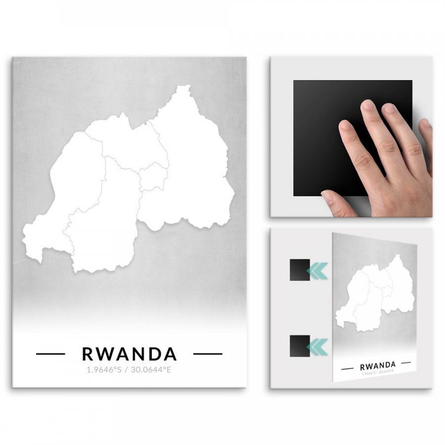Pix4home Plakat metalowy Mapa B&W Rwanda M POS-M-03962