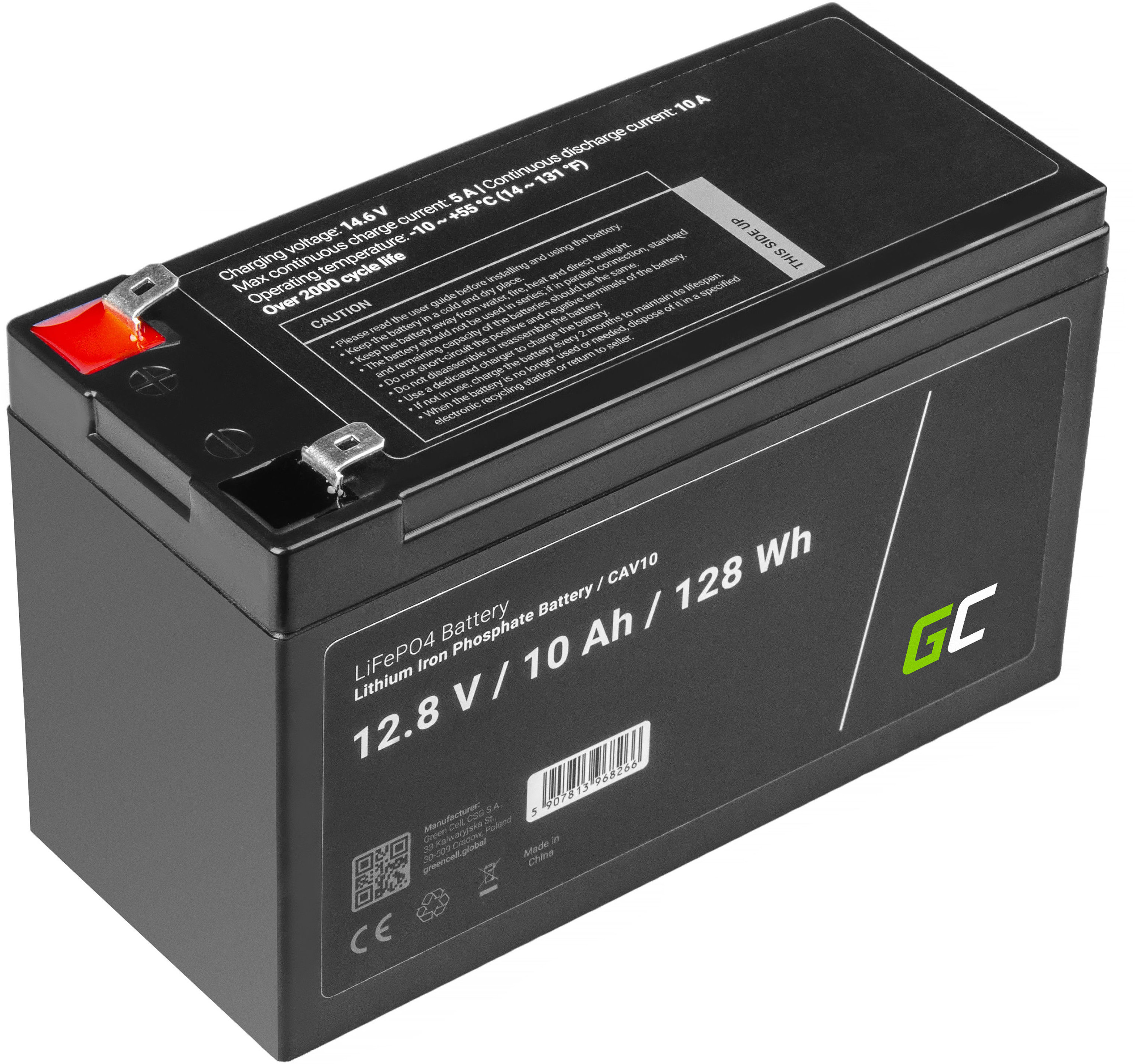 Green cell Akumulator litowo-żelazowo-fosforanowy LiFePO4 Green Cell 12V 12.8V 10Ah do paneli solarnych, kamperów oraz łodzi CAV10