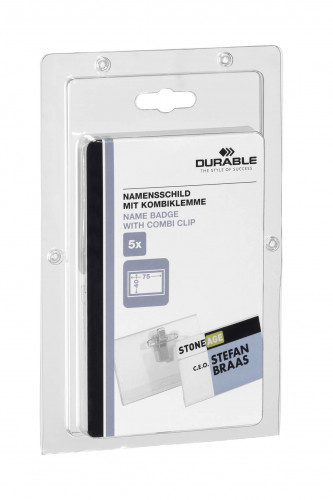 Durable Identyfikator z kombi klipem 40 x 75mm 5 sztuk 8694-19