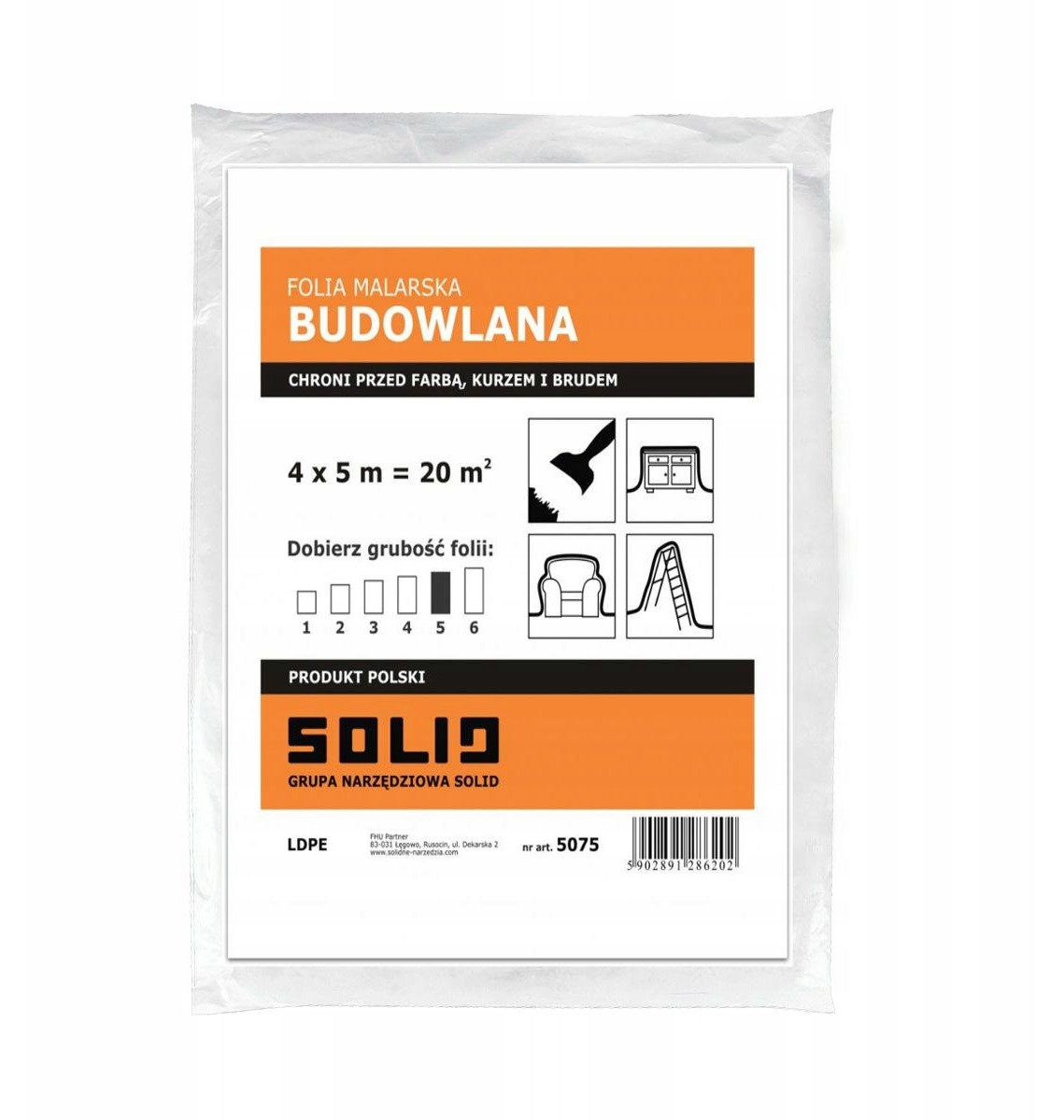 SOLID folia malarska budowlana gruba mocna 4x5m