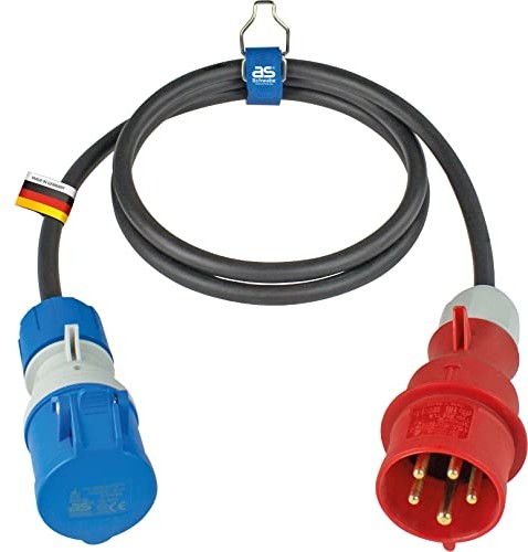 as - Schwabe as - Schwabe CEE-Adapterleitung Caravan 1,5 m, CEE-Stecker 400 V / 16 A / 5-polig & CEE-Kupplung mit powerlight Spannungsanzeige und Klappdeckel 230 V / 16 A / 3-polig, IP44, Made in Germany, 61391 61391
