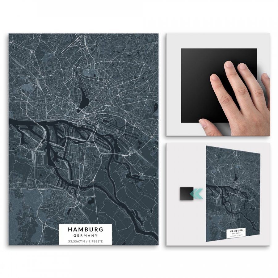 Pix4home Plakat metalowy Mapa Navy Hamburg L POS-L-02236