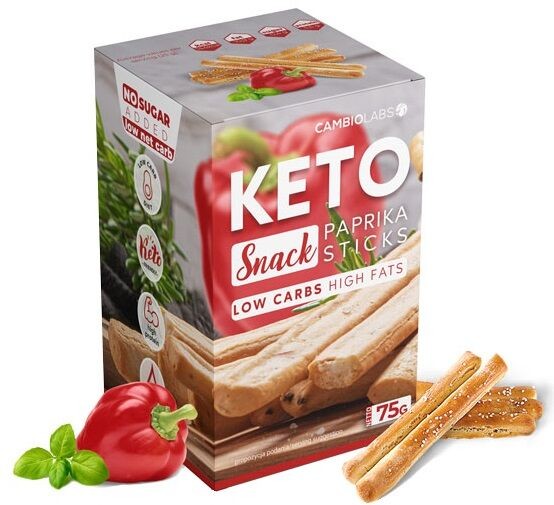 Cambiolabs Keto paluszki o smaku paprykowym z ziołami - niskowęglowodanowa przekąska bogata w błonnik i białko (Keto Snack Paprika Sticks)