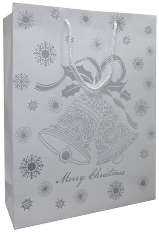Panon TOREBA NA PREZENTY BIAŁA DZWONEK SREBRNY MERRY CHRISTMAS