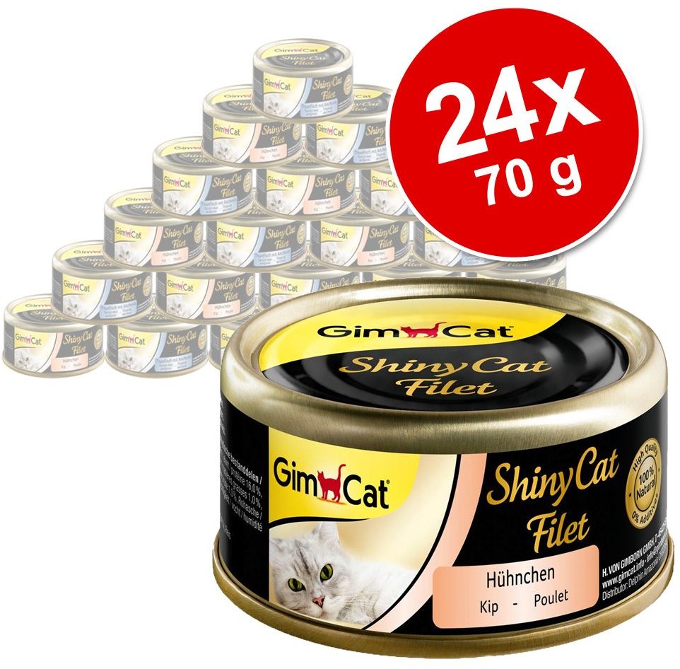 GimCat ShinyCat, w bulionie 6 x 70 g - Kurczak i krewetki