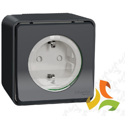 Schneider Electric MUREVA STYL Gniazdo 1 pojedyncze z uziemieniem SCHUKO (zaciski śrubowe) IP55 antracyt MUR36731 MUR36731/SCH