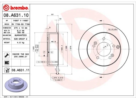 BREMBO Tarcza hamulcowa 08.A631.11