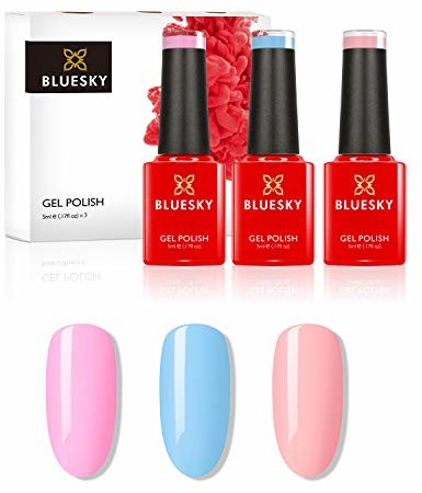 Bluesky Gel Polish, zestaw żelowych lakierów do paznokci, Pastel Neon Collection, Strawberry Cream PN01, Blueberry Dream PN03, Peach Passion PN06 3 x 5 ml, różowy, niebieski, pomarańczowy Minis-PN01-PN03-PN06