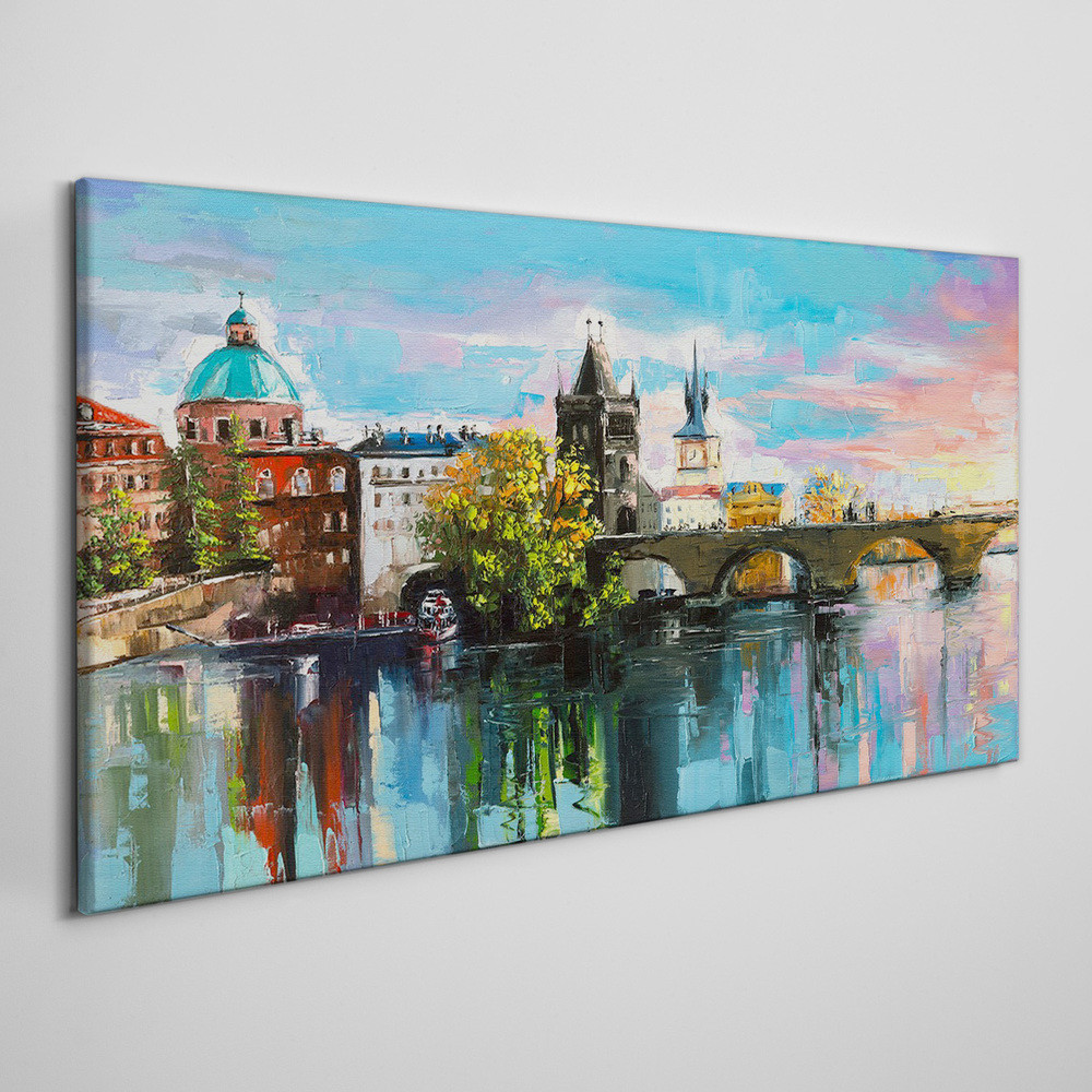 PL Coloray Obraz Canvas Miasto Rzeka Most Niebo 100x50cm