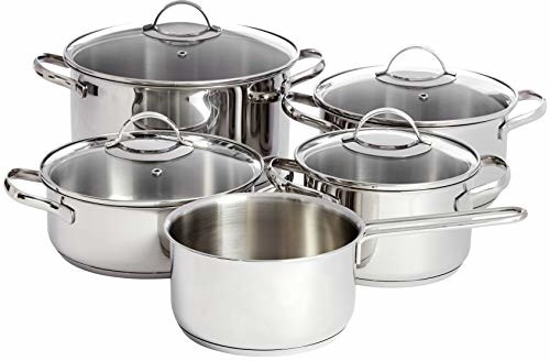 AmazonBasics - zestaw naczyń do gotowania, stal szlachetna
