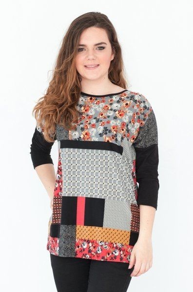 Bluzka, kimono, rękaw 3/4, wzór z przodu, Kreator Studio Mody, rozmiar 44 1411/164