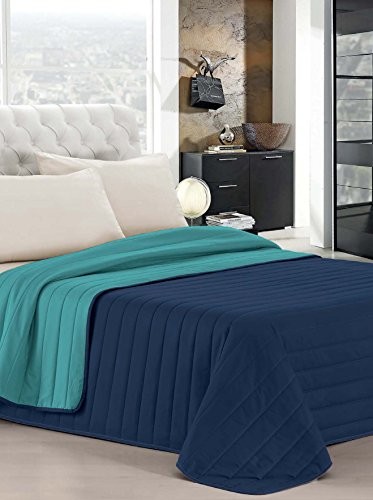 Elegant Italian Bed Linen koc dzienny lato, 170 x 270 cm TR61_Acqua/Blu Scuro-Singolo 170x270
