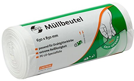 DEISS FIRST deiss First 36030 rolka worków na śmieci z zaciskami w kształcie gwiazdy szew dno, 630 MM X 850 MM, 40 Pro, biały 36030