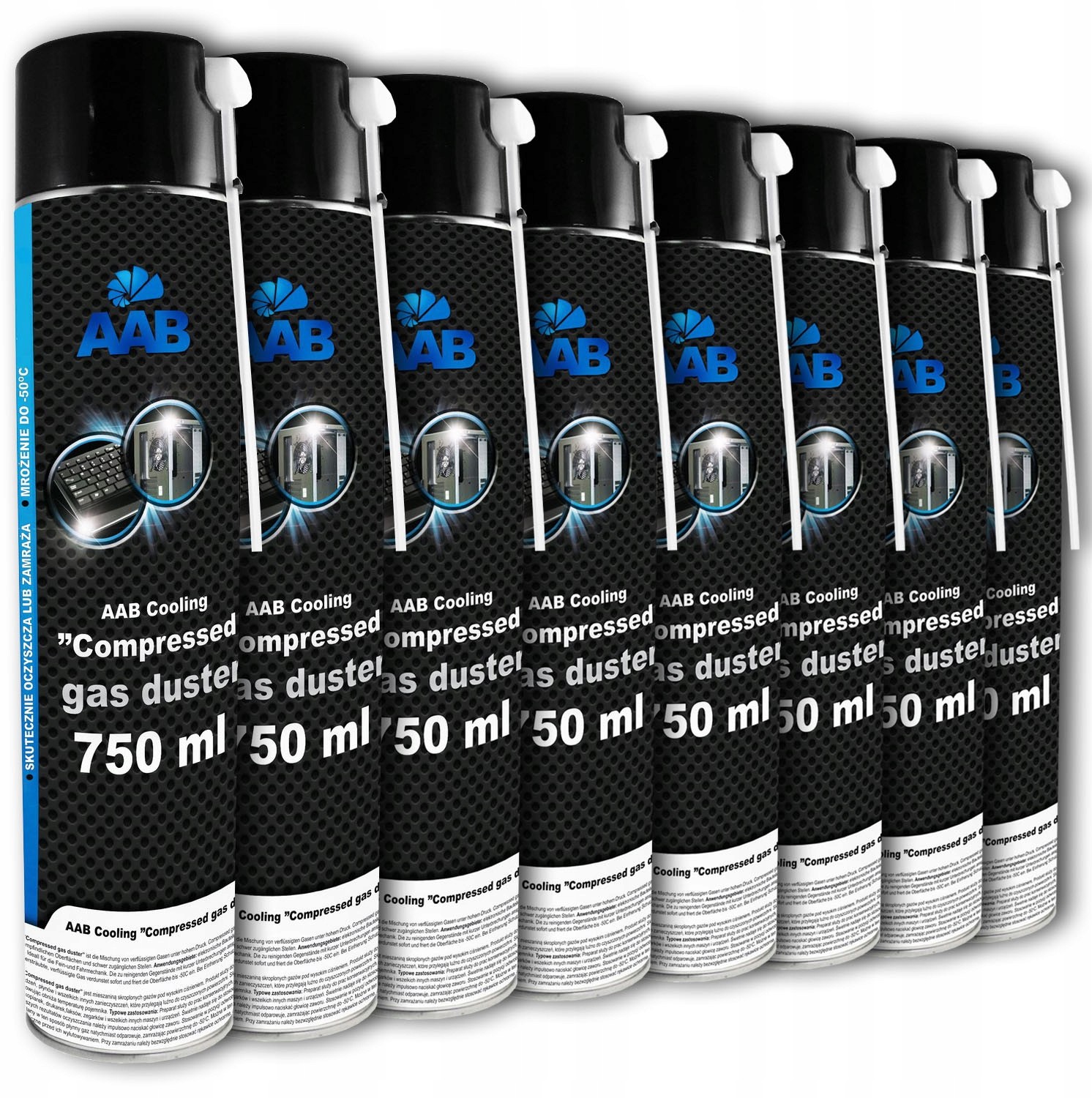 8x Aab Cooling Sprężone Powietrze 750ml + 16xRURKA