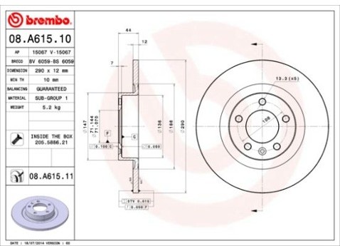 BREMBO Tarcza hamulcowa 08.A615.11