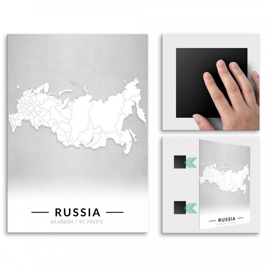 Pix4home Plakat metalowy Mapa B&W Rosja M POS-M-03961